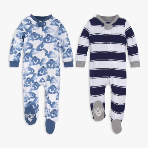 Burt's Bees Baby Boys Sleep and Play PJs, 100% Organic Cotton One-Piece Zip Front Romper Jumpsuit Pajamas