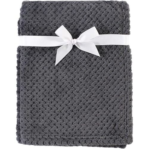 Hudson Baby Unisex Baby Plush Waffle Blanket, Charcoal, One Size