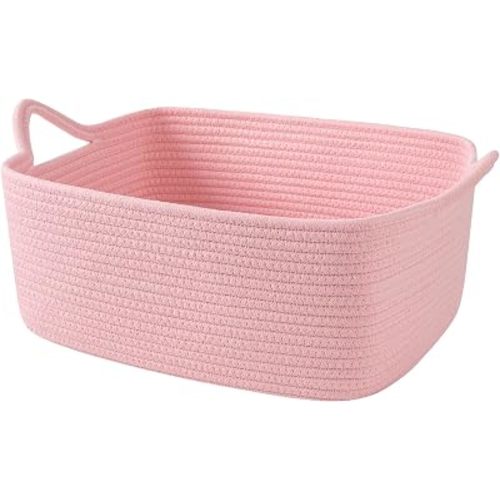 OIAHOMY 19L Woven Basket, Gift Basket Empty with Gift Bags and Ribbons, Rope Baskets for Baby Showers, Storage Baskets with Handles for Nursery, Pet Toy Organizer - Pink