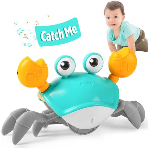 Crawling Crab Baby Toy, Tummy Time Toys, Birthday Gift for Toddler Age 1-3 | Dancing Walking Crab with Light & Music, Mute Mode & Adjustable Speed, TypeC Charging, Toy for Babies 6 9 12 24 36 Months