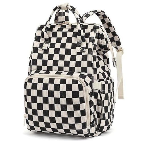 Baby Diaper Bag Backpack for Mom, Large Capacity Travel Nappy Bag for Boys & Girls with Stroller Straps (Corduroy Checkered Black)