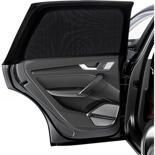 PEYOU Car Window Shades for Baby 2 Pack, Stretchable & Breathable Spandex Rear Car Sun Shade for Baby Effectively Blocks UV Rays & Sun Glare & Mosquito for Kids/Adults/Pets- 44.9"X19.7" Fits 99% Cars