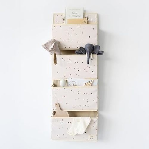 3 Sprouts Over Door Organizer, 4 Pockets, Hooks Included, Terrazzo Cream