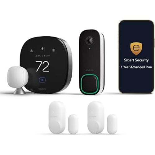 ecobee Total Security Bundle with 1-Year Smart Security Advanced Subscription, Smart Home Security System, Smart Thermostat Premium, Doorbell Camera, SmartSensor