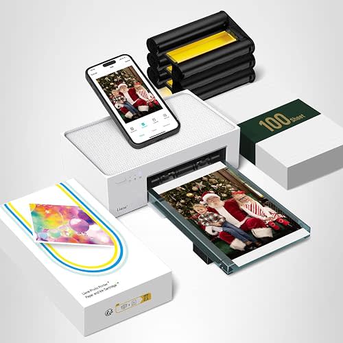 Liene M100 4x6'' Photo Printer, Phone Printer 100 Sheets & 3 Cartridges, Full-Color Photo, Portable Instant Photo Printer for iPhone Android, Thermal Dye Sublimation, Wi-Fi Picture Printer 100 Papers