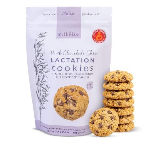 MilkBliss Dark Chocolate Chip Oatmeal Lactation Cookies with Brewers Yeast for Breastfeeding and Breastmilk Supply Increase-12 oz