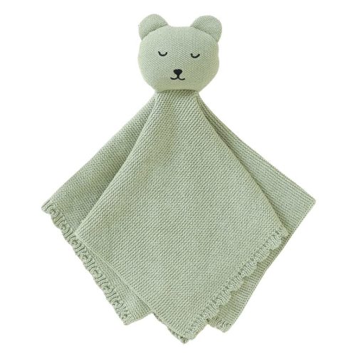LAWKUL Baby Lovie Knit Newborn Babies Security Blankets Bear Lovey Cuddly Comforter Safe Loveys for Infant Boy Girl Green