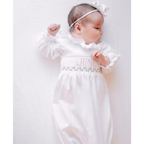 Girls Pink & White Name Smocked Infant Knit Gown – Little Bear Smocks