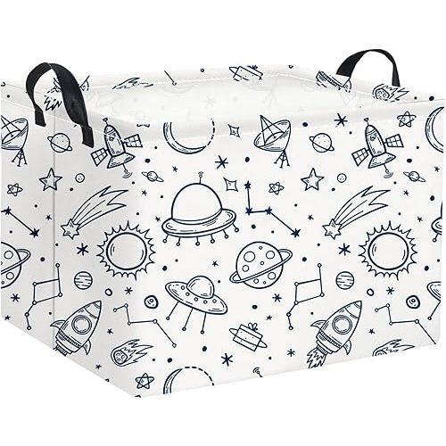 HIYAGON Rectangular Space Basket for Boys Kids Baby Storage Basket Storage Bin Organizer Box Room Decor(Spaceships)