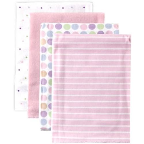 Luvable Friends Unisex Baby Cotton Flannel Receiving Blankets, Pink Stripe 4-Pack, One Size