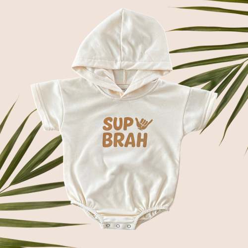 Brown Sup Brah Cream hooded onesie