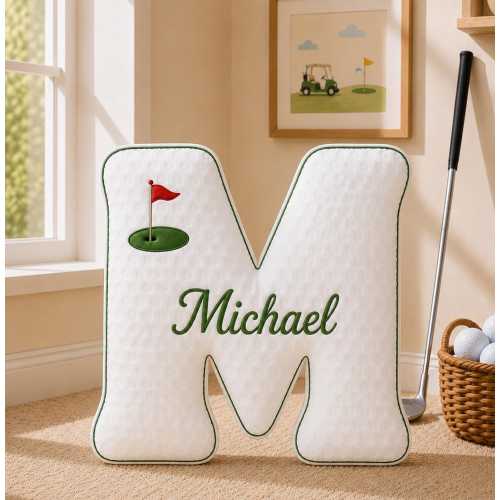 Personalized Golf Alphabet Letter Pillow, Custom Name Initial Cushion, Golf Nursery Decor, Sports Baby Gift, Monogram Pillow