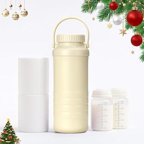 Portable Breast Milk Cooler Bottle – 22oz Large Capacity, 360° Cooling Keeps Milk Fresh for 24+ Hours, Travel Breastmilk Chiller with 2 Baby Bottles, Essential for Outdoor Breastfeeding Moms