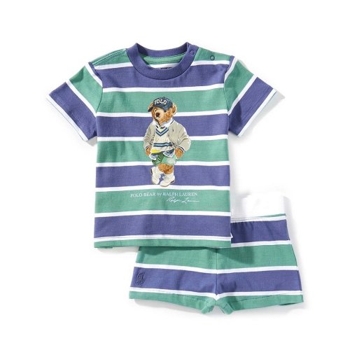 Ralph Lauren Baby Boys Shorts-Sleeve Striped Polo Bear Jersey Tee & Matching Shorts Set