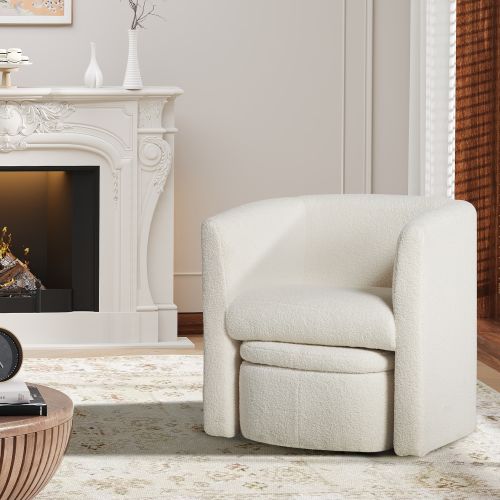 RENEWLINE Sherpa Barrel Chair & Storage Ottoman Set - Plush Compact Accent for Reading Nooks, Cloud-Like Lounge Seat