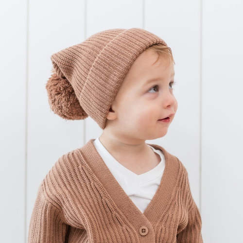 Chunky Knit Pom Beanie in Latte