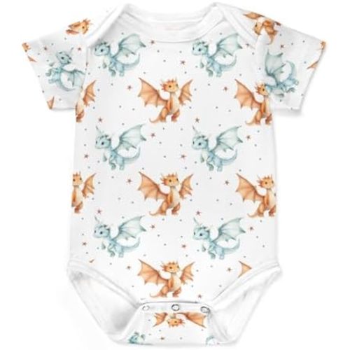 Fairytale Dragon Baby Bodysuits Boys Girls Short Sleeve Fantasy Dragons Stars Unisex Bodysuits