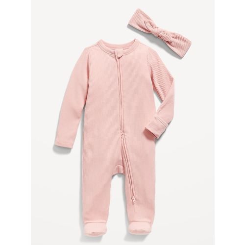 Sleep &amp; Play 2-Way-Zip Footed One-Piece &amp; Headband Layette Set for Baby