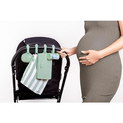 Ubbi On-the-Go Diapering Gift Set, Includes Changing Mat and Bag, Wipes Dispenser, Pacifier Holder and Bag Dispenser, Newborn Essentials, Sage
