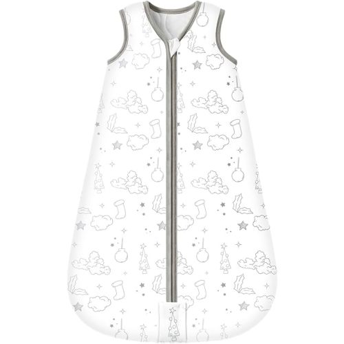 Mosebears Sleep Sack Baby Winter Wearable Blanket with 2-Way Zipper,2.5 TOG Cotton Sleep Sack Unisex (White Cloud, 0-6 Months)