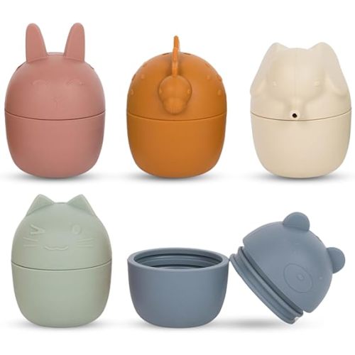 Brooklyn Neutral Non Toxic, Silicone Bath Toys-5 Pack Animal Bathtub and Water Toys for Babies