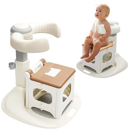 Baby Shower Stand with Seat - Foldable Toddler Shower Standing Support | Adjustable Height Soporte para Bañera de Bebé | Baby Bath Support Stand for 6-36 Months Toddler Standing Assistance