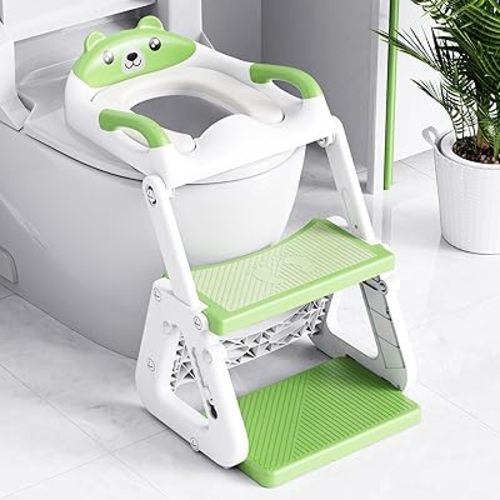 Orzbow Potty Training Seat | Upgrade Toddler Potty Training Toilet with Step Stool, 2-in-1 Stability Toilet Seat for Boys Girls | with Splash Guard, Anti-Slip Pad, Ladder, and Height Adjustable, Green