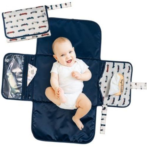 Tiny Twinkle Portable/Foldable Waterproof Diaper Changing Pad with Smart Wipes Pocket (Vintage Cars)