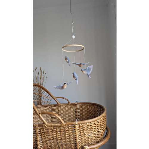 Needle Felted Bluebird Baby Mobile: Natural Wool Nursery Decor, Garden Style Baby Room