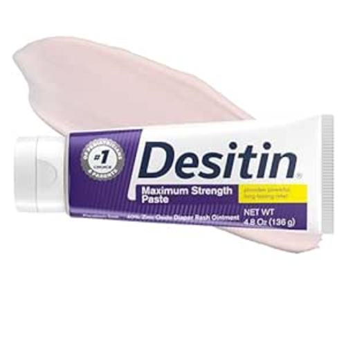 Desitin Maximum Strength Paste, 40% Zinc Oxide Paste, Diaper Rash Healing Ointment for Immediate Relief, Dermatologist Pediatrician Tested, Helps Heal Diaper Rash, Protects Up to 12 Hours, 4.8 Oz Tube