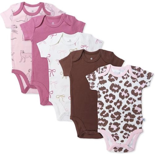 HonestBaby baby-girls 5-pack Short Sleeve Bodysuits One-piece 100% Organic Cotton for Infant Baby Girls