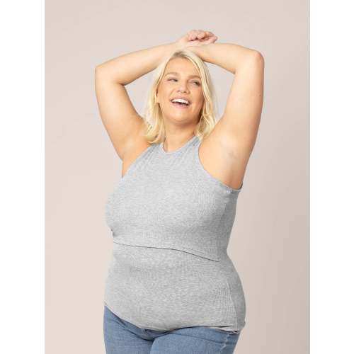 Ribbed Bamboo Racerback Nursing Tank | Dusty Blue Green