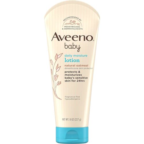 Aveeno Baby Daily Moisture Lotion for Delicate Skin with Natural Colloidal Oatmeal & Dimethicone, Hypoallergenic Moisturizing Baby Lotion, Fragrance-, Phthalate- & Paraben-Free, 8 fl. oz