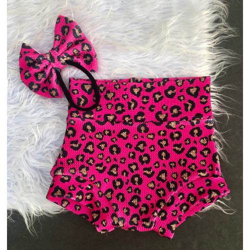 Hot Pink and Gold Glitter Leopard Bummie and Bow Set/Hot Pink and Black High Waisted Bummie/Animal Print/ Baby Bummie/Shorts/Shorties/Baby