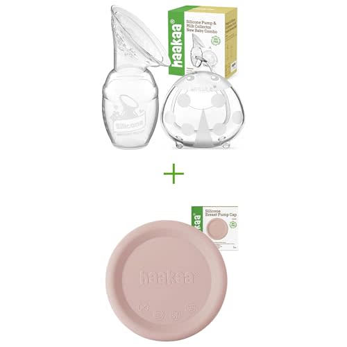 haakaa Manual Breast Pump 4oz/100ml and Ladybug Milk Collector 2.5oz/75ml and Silicone Cap (Blush) Combo