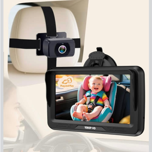 Rohent Baby Car Camera HD 1080P - Rear-Facing Infant Monitor with Night Vision Car Camera for Baby 150° Wide-Angle Lens Anti-Glare Screen Easy Install 360° Adjustable Display
