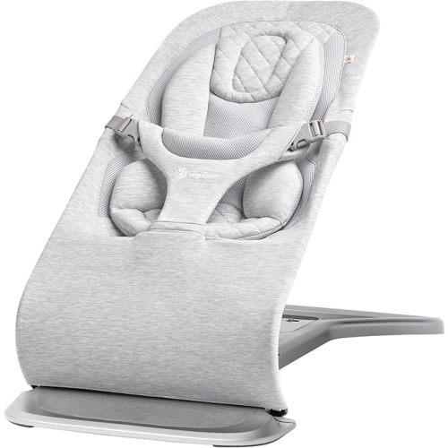 Ergobaby Evolve 3-in-1 Bouncer Seat for Babies and Toddlers 5.5-25lbs - Multi Position Baby Rocker Seat with Adjustable Heights, Secure Harness, Newborn Insert - Light Grey