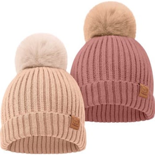 2-Pack Pom Knitted Beanie, Small
