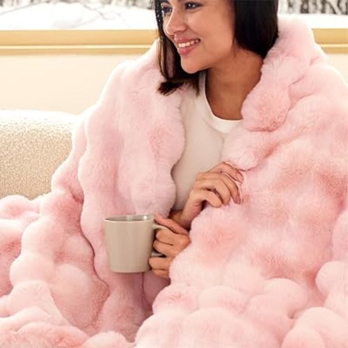 Bedsure Fluffy Bubble Faux Fur Throw Blanket, 50"x60", Tie-dye Pink