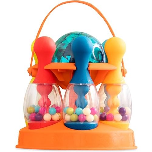 B. toys – Let's Glow Bowling! – Multicolored Six Pin Toy Bowling Set with Flashing Light – Up Ball & Carrying Caddy for Kids – 2+ Years