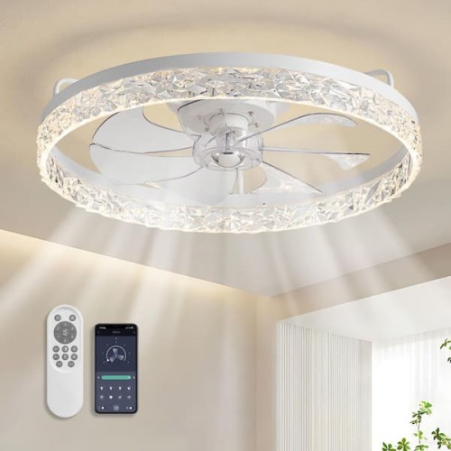 Diamond 22 in. Smart Indoor Brass Ceiling Fan with Crystal Integrated LED Light