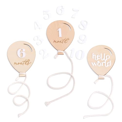 Hello World Baby Sign, Baby Monthly Balloon Milestone Marker,Set for Baby Photos and First Year Milestones,New Parents and Baby Showers with "Hello World" Sign and Monthly Cards from 1-12 Months