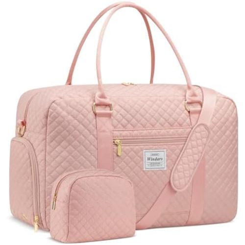 Travel Duffle Bag, Weekender Bags for Women with Shoe Compartment, Carry on Overnight Bag with Toiletry Bag & Wet Pocket, Hospital Bags for Labor and Delivery (Pink)
