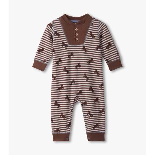 Baby Boys Ranch Horses Button Yoke Romper