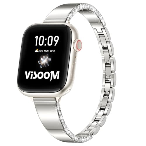 VISOOM Designer Bracelet for Apple Watch Bands Women 46/45/44/42/41/40/38mm-Metal/Dressy/Thin/Slim/Jewelry/Unique Gold Apple Watch Series Se 11 10 9 8 7 6 5 4 3 2 1 iWatch Bracelet Bands for Women