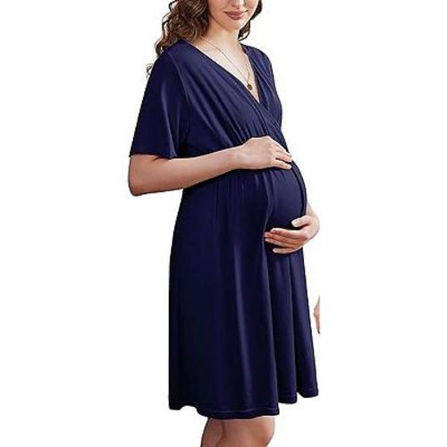 Ekouaer Labor and Delivery Gown for Hospital Short Sleeve Maternity Nursing Nightgown with Button