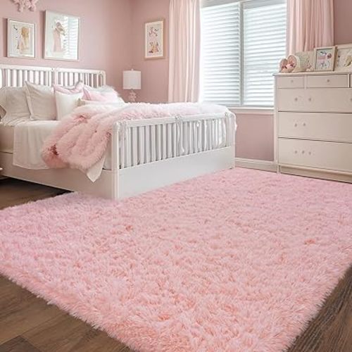 Rezutan Ultra Soft Pink Rugs for Bedroom 6x9 Feet, Fluffy Shag Area Rugs for Living Room, Large Comfy Furry for Girls Kids Baby Room Decor Teenage Pastel Princess Rug, Non Slip Nursery Classroom
