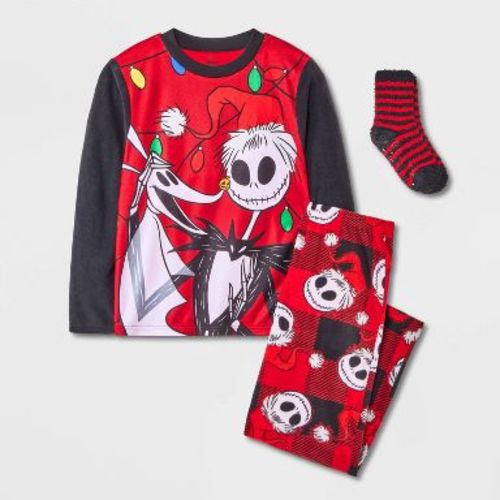 Boys' 2pc The Nightmare Before Christmas Jack Skellington Oogie Boogie Cozy Pajama Set with Socks - Red XS
