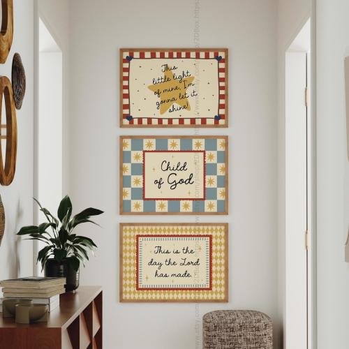 Child of God Christian Nursery Wall Art set of 3 Horizontal Bible Quote Prints Kids Play Room Decor Modern Faith Prints for Toddlers