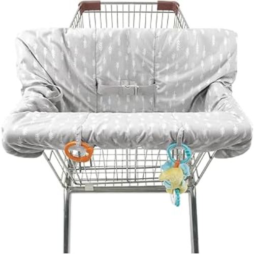 The Peanutshell Shopping Cart Cover for Baby, High Chair Cover for Restaurant Seat, Grocery Cart Cover for Baby Girl and Boy, Cotton Buggy Covers for Babies, Toddler Shopping Cart Cover, Neutral Grey